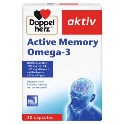 Illustration of the product packaging Doppelherz aktiv Active Memory Omega-3 front view